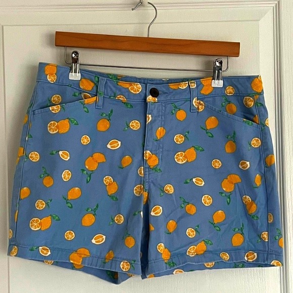 St John Bay Pants - Lemon Citrus Print Chino Shorts Blue Yellow Preppy Coastal Summer St John's Bay